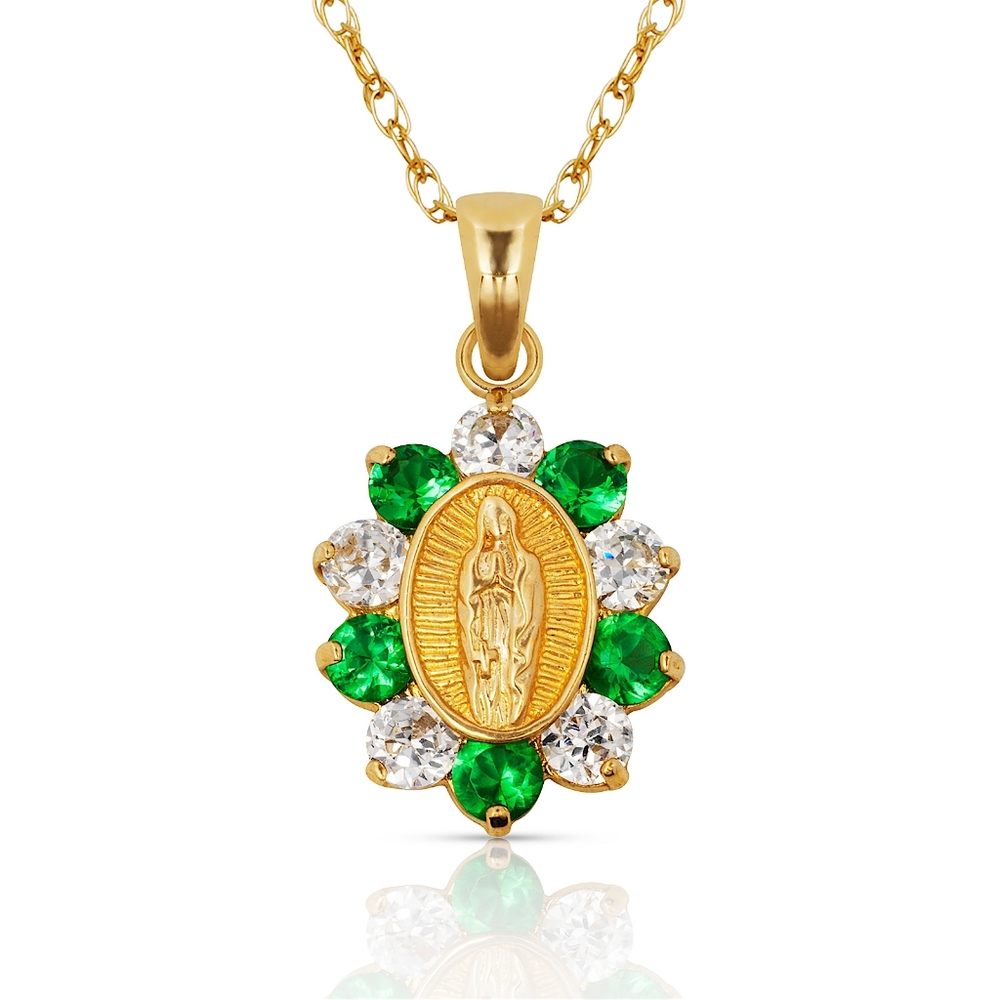 14K Yellow Gold Synthetic Emerald And Moissanite Pendant Necklace
